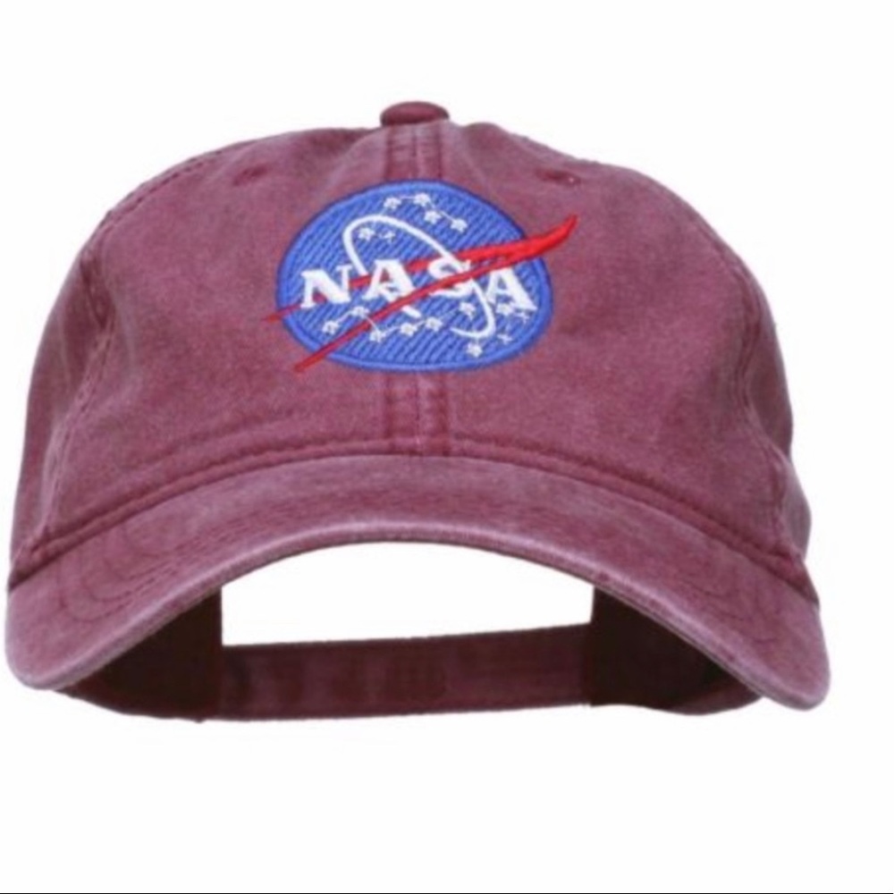 New. NASA Embroidered Maroon Dyed Hat